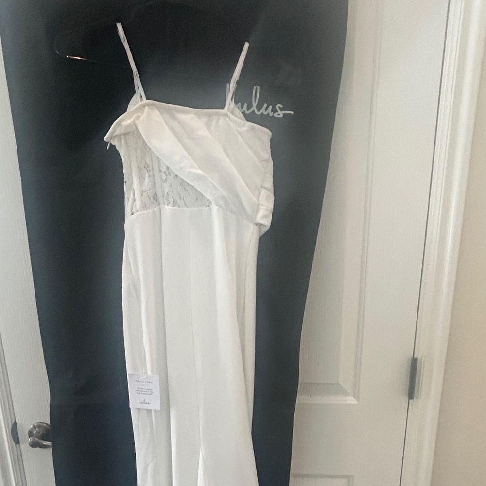 🤍 NWT Lulus Ivory Cowl Neck Lace Back Maxi Dress XS